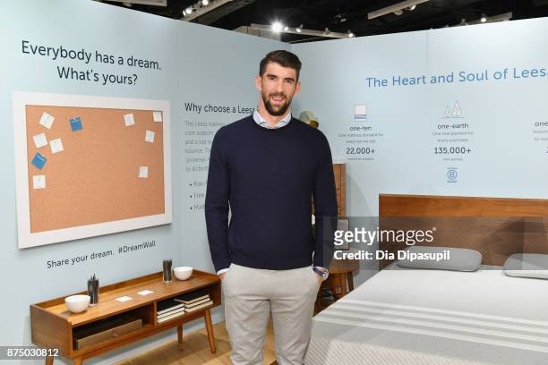 Michael Phelps poses for a photo during Leesa's Night of Dreams Party with Michael Phelps at West Elm on November 15, 2017 in New York City.