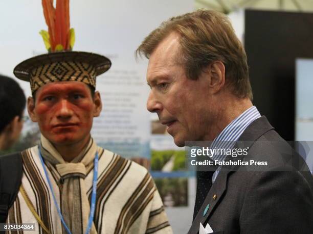 Henri, Grand Duke of Luxembourg, speaking with indigenous people from Peru at the United Nations Framework Convention on Climate Change - UNFCCC -...