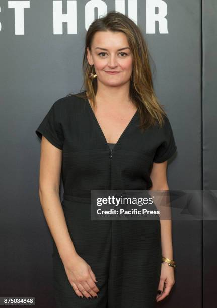 Alison Wright attends Darkest Hour premiere at Paris movie theater.