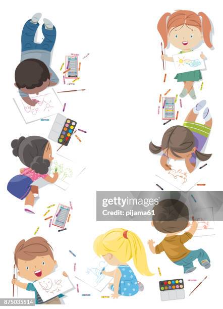 children draw frame - kid thinking stock illustrations