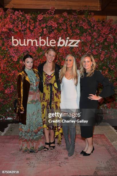 Alex Williamson, Andee Olson, Shaden Abboushi and Laura Hutfless attend Bumble Bizz Los Angeles Launch Dinner At Nobu Malibu at Nobu Malibu on...