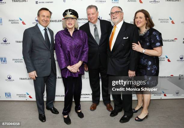 Chef Daniel Boulud, food critic and co-founder of Citymeals-on-Wheels Gael Greene, honoree Nick Valenti, Bob Grimes, and Executive Director of...