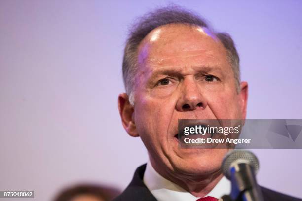 Republican candidate for U.S. Senate Judge Roy Moore speaks during a news conference with supporters and faith leaders, November 16, 2017 in...
