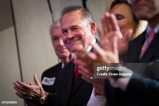 Republican candidate for U.S. Senate Judge Roy Moore waits to speak during a news conference with supporters and faith leaders, November 16, 2017 in...