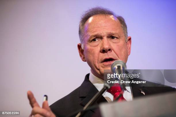 Republican candidate for U.S. Senate Judge Roy Moore speaks during a news conference with supporters and faith leaders, November 16, 2017 in...