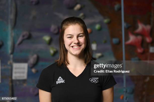 Sport climbing athlete Sarah Tetzlaff, who has been selected in the New Zealand Youth Olympic Games team, is seen at the Hangdog Climbing Centre on...