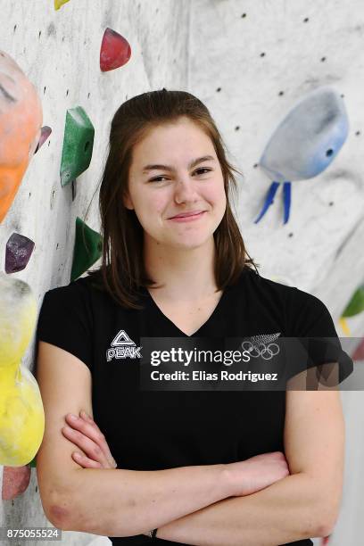 Sport climbing athlete Sarah Tetzlaff , who has been selected in the New Zealand Youth Olympic Games team, is seen at the Hangdog Climbing Centre on...