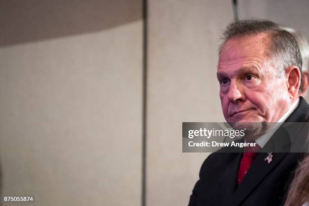 Republican candidate for U.S. Senate Judge Roy Moore waits to speak during a news conference with supporters and faith leaders, November 16, 2017 in...