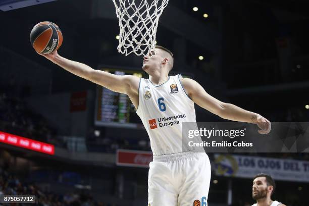 Dino Radoncic, #6 of Real Madrid in action during the 2017/2018 Turkish Airlines EuroLeague Regular Season Round 8 game between Real Madrid and...