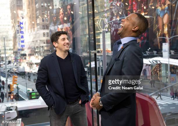 Calloway interviews actor Jason Biggs during his visit to "Extra" at their New York studios at H&M Times Square on November 16, 2017 in New York City.