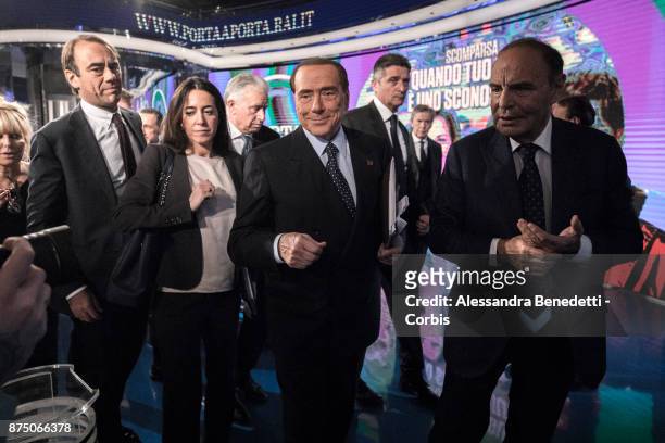 Former Italian Prime Minister Silvio Berlusconi attends the political show 'Porta a Porta' at RAIÕs broadcast studios, on November 16, 2017 in Rome,...