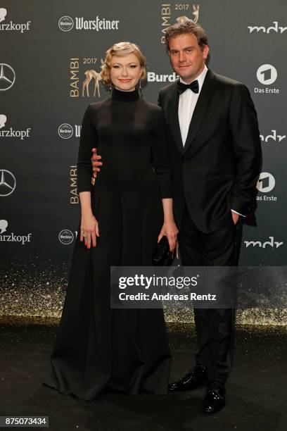 Sebastian Bezzel and his wife Johanna Christine Gehlen arrive at the Bambi Awards 2017 at Stage Theater on November 16, 2017 in Berlin, Germany.