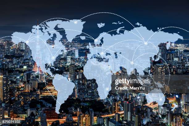 network and world map  of japan - global transportation stock pictures, royalty-free photos & images