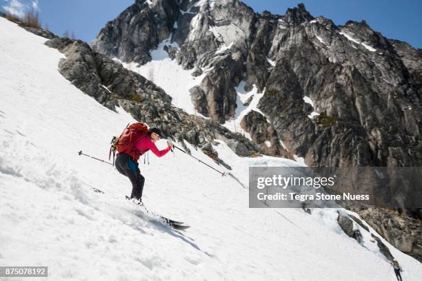 female skiing in the backcountry - leavenworth washington stock pictures, royalty-free photos & images