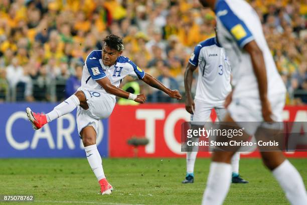 Mario Martinez of the Honduras takes a free kick during the 2nd leg of the 2018 FIFA World Cup Qualifier between the Australia and Honduras at...