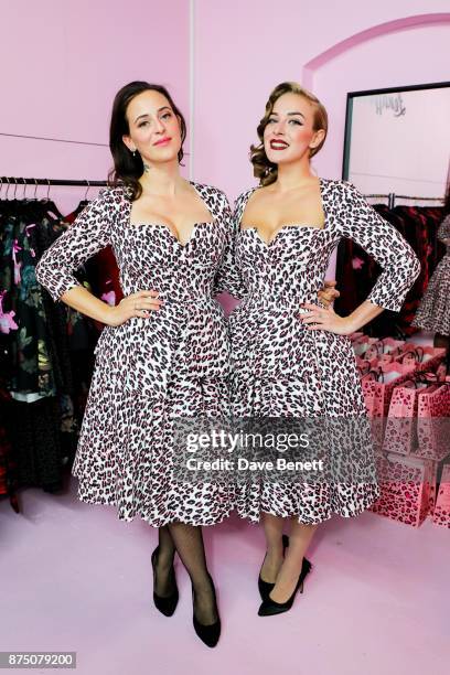 Lena Hoscheck and Samantha Elson attend the launch of Vienna based designer Lena Hoschek's London pop up store in Shoreditch on November 16, 2017 in...