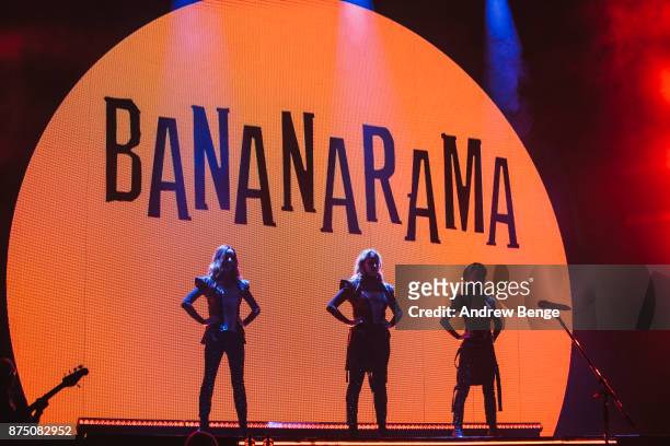 Keren Woodward, Sara Dallin and Siobhan Fahey of Bananarama perform at York Barbican on November 16, 2017 in York, England.