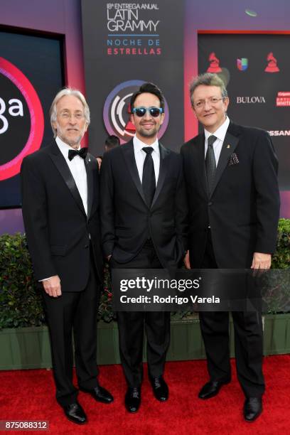 Recording Academy President/CEO Neil Portnow, honoree Lin-Manuel Miranda, and President/CEO of The Latin Recording Academy Gabriel Abaroa attend The...