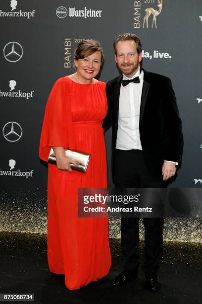 Fabian Busch and guest arrive at the Bambi Awards 2017 at Stage Theater on November 16, 2017 in Berlin, Germany.