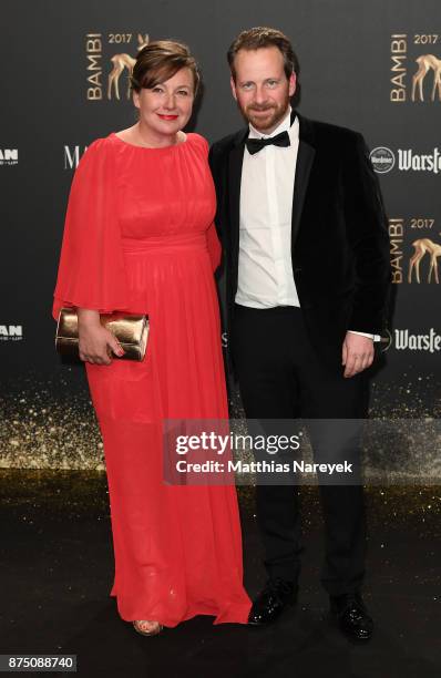 Fabian Busch and guest arrive at the Bambi Awards 2017 at Stage Theater on November 16, 2017 in Berlin, Germany.