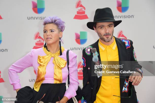 Liliana Saumet and Simon Mejia of Bomba Estereo attends the 18th Annual Latin Grammy Awards at MGM Grand Garden Arena on November 16, 2017 in Las...