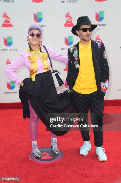 Liliana Saumet and Simon Mejia of Bomba Estereo attends the 18th Annual Latin Grammy Awards at MGM Grand Garden Arena on November 16, 2017 in Las...