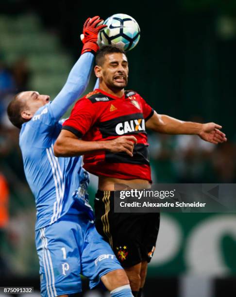 Fernandpo Prass of Palmeiras and Diego Souza of Sport Recife in action during the match for the Brasileirao Series A 2017 at Allianz Parque Stadium...