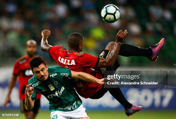 Willian of Palmeiras and Anselmo of Sport Recife in action during the match for the Brasileirao Series A 2017 at Allianz Parque Stadium on November...