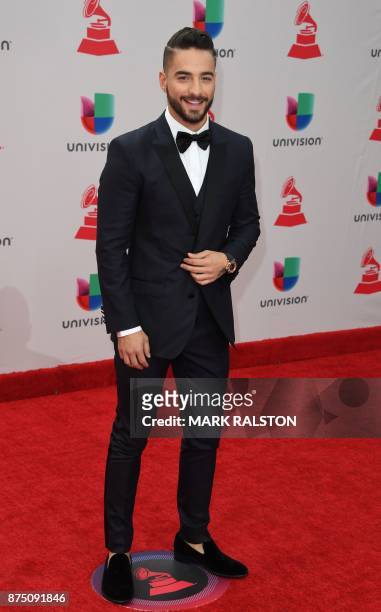 Colombian singer Maluma arrives for the 18th Annual Latin Grammy Awards in Las Vegas, Nevada, on November 16, 2017. / AFP PHOTO / Mark RALSTON