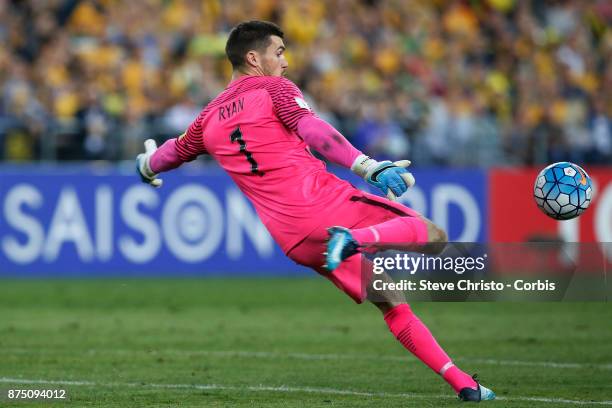 Mathew Ryan of the Australia clears the ball during the 2nd leg of the 2018 FIFA World Cup Qualifier between the Australia and Honduras at Stadium...