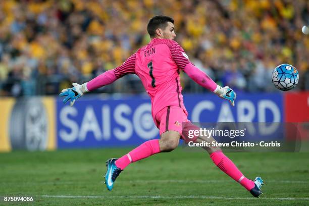 Mathew Ryan of the Australia clears the ball during the 2nd leg of the 2018 FIFA World Cup Qualifier between the Australia and Honduras at Stadium...