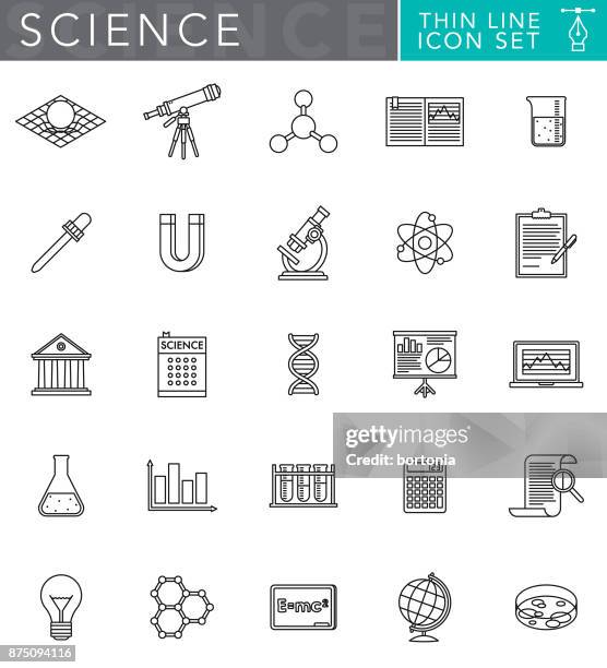 science & technology thin line icon set in flat design style - einstein stock illustrations
