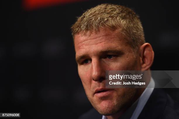 Daniel Kelly of Australia interacts with media during the UFC Ultimate Media Day at the Hilton Sydney Hotel on November 17, 2017 in Sydney, Australia.