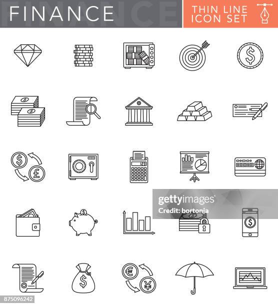 finance & banking thin line icon set in flat design style - long receipt stock illustrations
