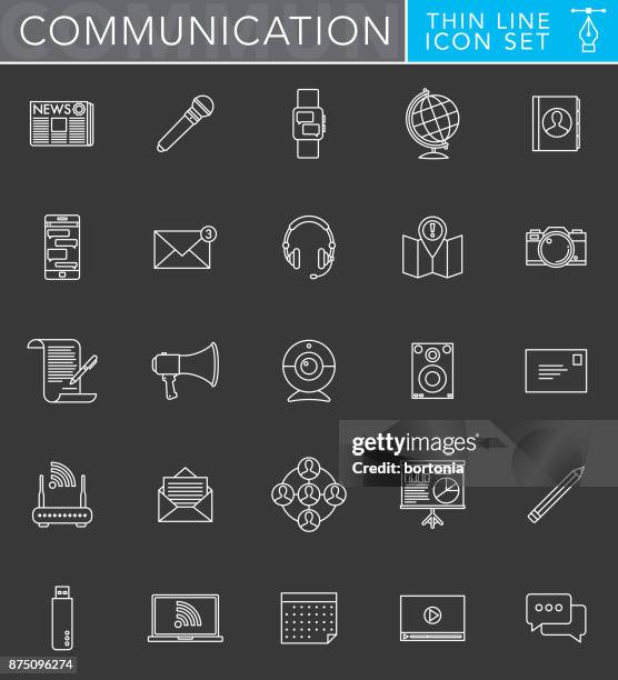 communication thin line icon set in flat design style - quick response stock illustrations
