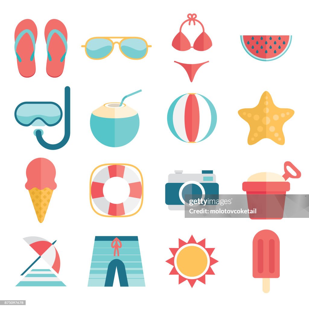 Flat and simple summer vacation icon set