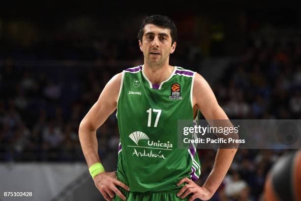 Giorgi Shermadini, #17 of Unicaja pictured during the Euroleague basketball match between Real Madrid and Unicaja Málaga played at WiZink center in...