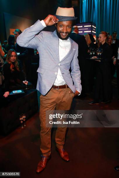 Eric Kabongo poses at the Bambi Awards 2017 party at Atrium Tower on November 16, 2017 in Berlin, Germany.