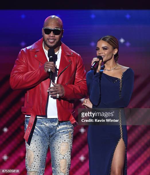 Flo Rida and Leslie Grace perform onstage at the 18th Annual Latin Grammy Awards at MGM Grand Garden Arena on November 16, 2017 in Las Vegas, Nevada.