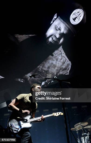 Mike Kerr and Ben Thatcher of Royal Blood perform live on stage at Manchester Arena on November 16, 2017 in Manchester, England.