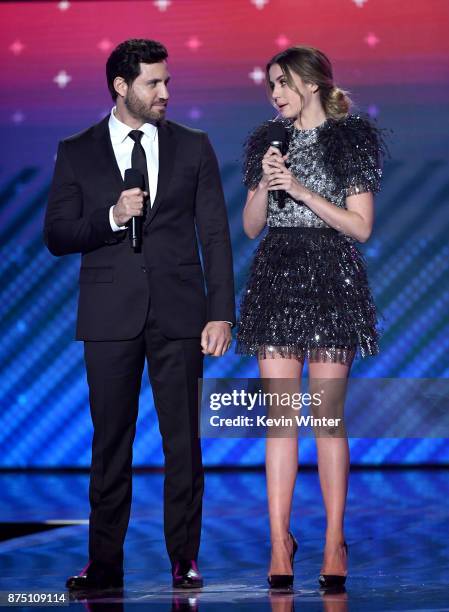 Edgar Ramirez and Ana de Armas speak onstage at the 18th Annual Latin Grammy Awards at MGM Grand Garden Arena on November 16, 2017 in Las Vegas,...