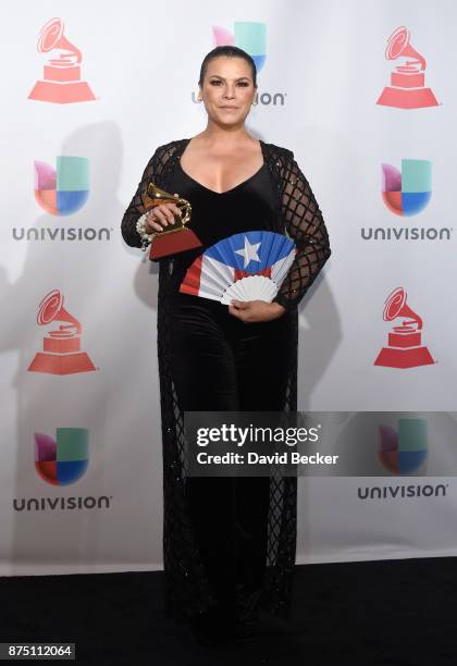 Olga Tanon poses in the press room during The 18th Annual Latin Grammy Awards at MGM Grand Garden Arena on November 16, 2017 in Las Vegas, Nevada.