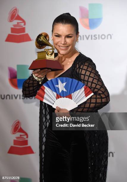 Olga Tanon poses in the press room during The 18th Annual Latin Grammy Awards at MGM Grand Garden Arena on November 16, 2017 in Las Vegas, Nevada.