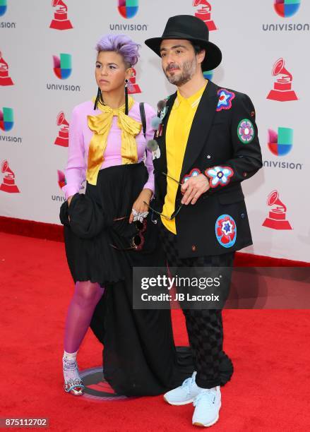 Liliana Saumet and Simon Mejia of Bomba Estereo attend the 18th Annual Latin Grammy Awards on November 16, 2017 in Las Vegas, Nevada.