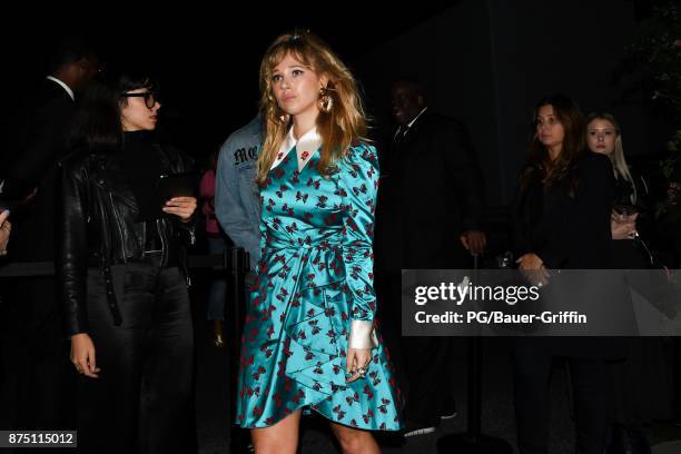 Juno Temple is seen leaving the Gucci decor party at Maxfield boutique on Melrose Ave on November 16, 2017 in Los Angeles, California.