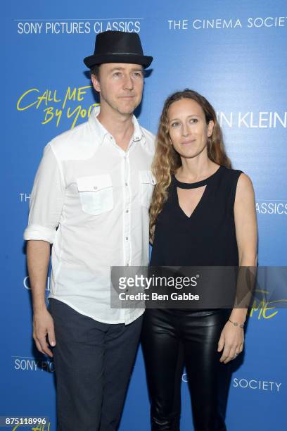 Actor Edward Norton and film producer Shauna Robertson attend The Cinema Society screening of Sony Pictures Classics' "Call Me By Your Name" at...