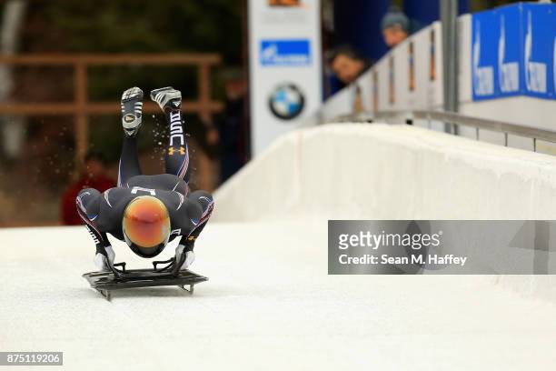John Daly of the USA takes a training run in the Men's Skeleton during the BMW IBSF Bobsleigh + Skeleton World Cup at Utah Olympic Park November 16,...