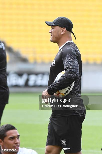 David Kidwell watches on during the New Zealand Kiwis captain's run on November 17, 2017 in Wellington, New Zealand.