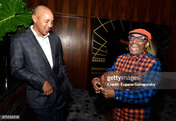 Spike Lee and John Starks at the launch of Jose Cuervo Reserva De La Familia Hardwood Edition. A limited-edition bottle encased in the original...