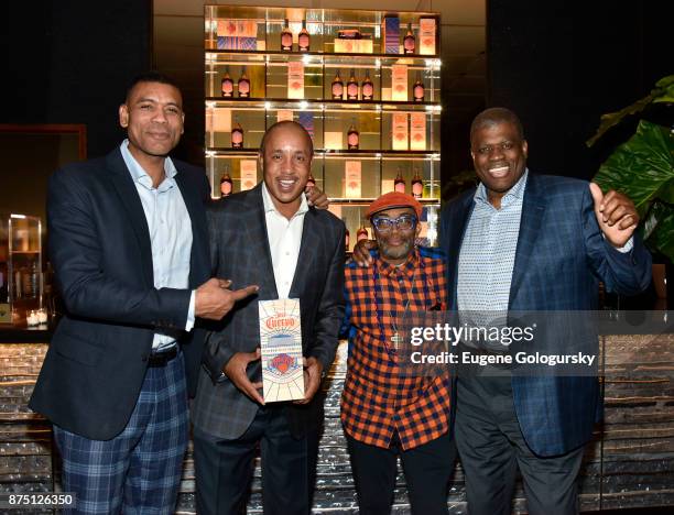 Allan Houston, John Starks, Spike Lee and Bernard King at the launch of Jose Cuervo Reserva De La Familia Hardwood Edition. A limited-edition bottle...